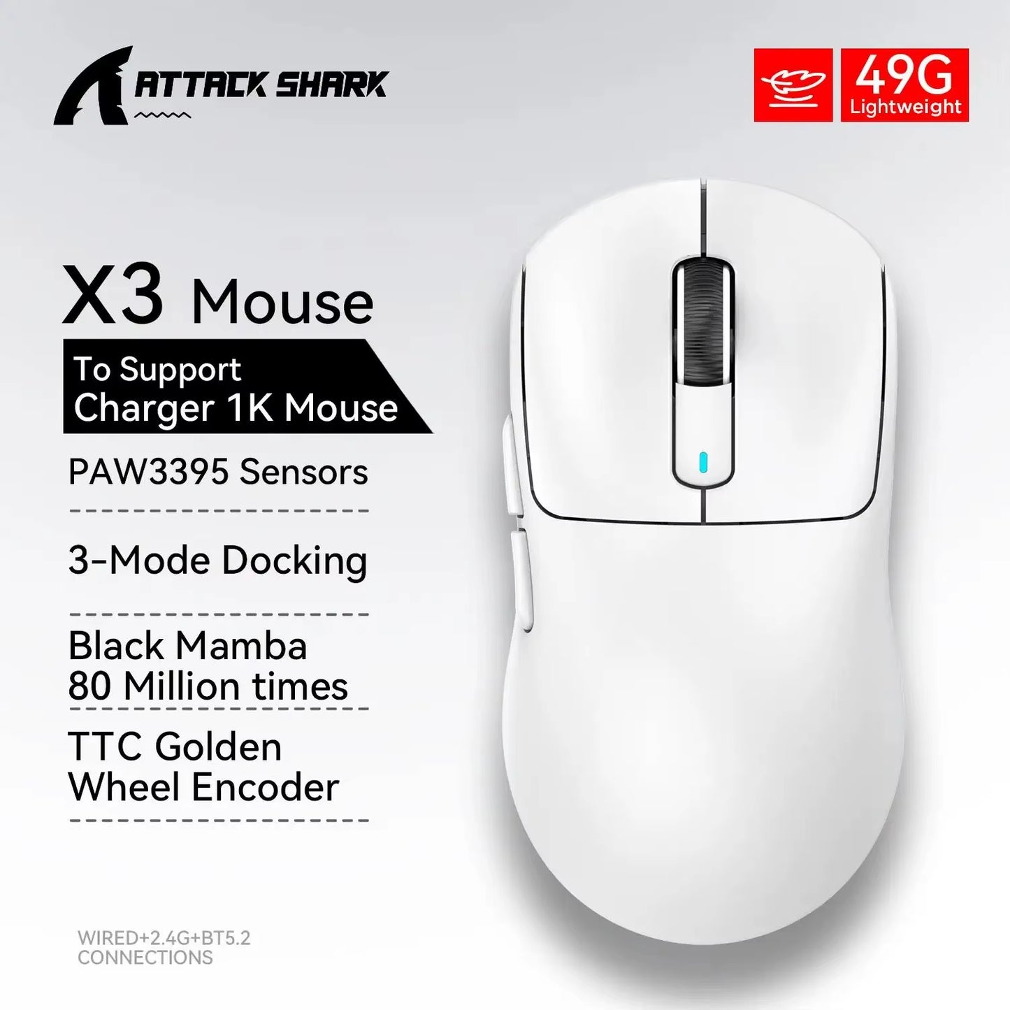 X3 Wireless Gaming Mouse Ultra-Lightweight 26K DPI PAW3395 Sensor