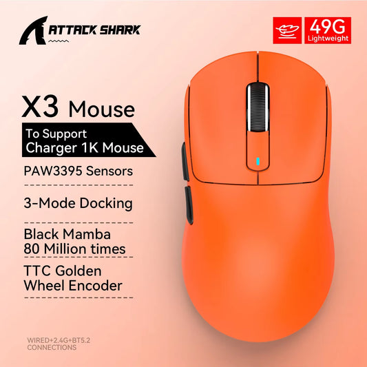 X3 Wireless Gaming Mouse Ultra-Lightweight 26K DPI PAW3395 Sensor 