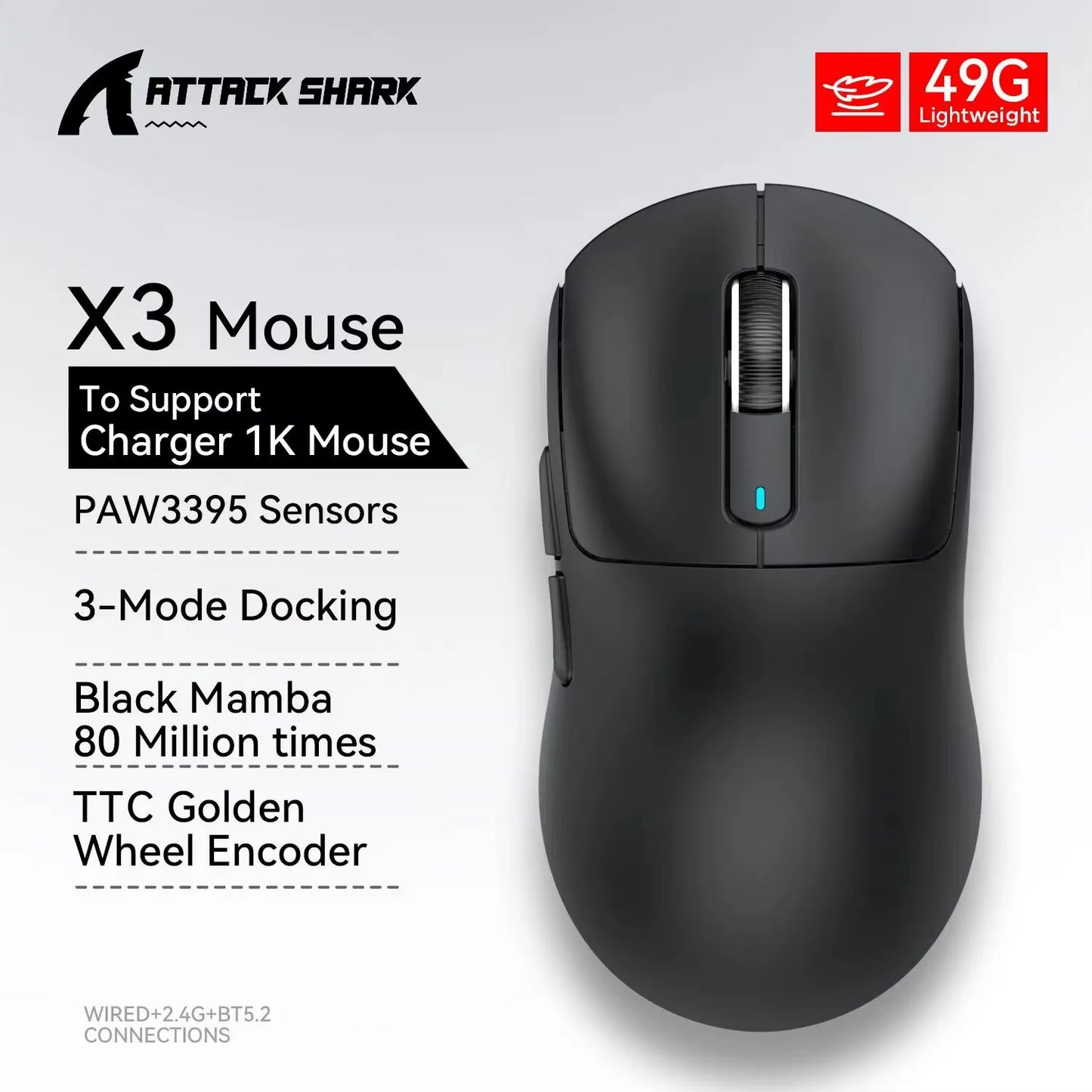 X3 Wireless Gaming Mouse Ultra-Lightweight 26K DPI PAW3395 Sensor 
